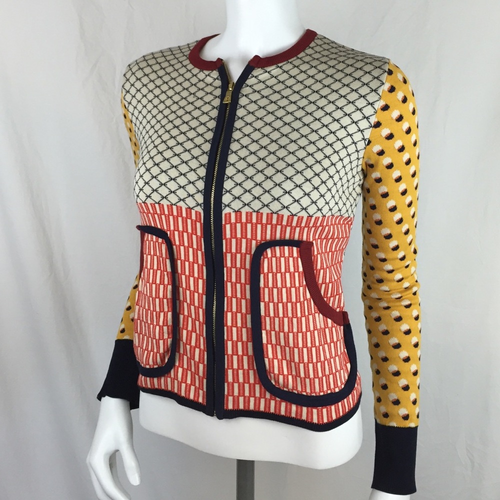 Tory Burch Patterned Golden Zip Up Cardigan Jacket